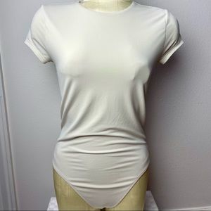 Express Off-White Cream Thong Short-Sleeve Bodysuit